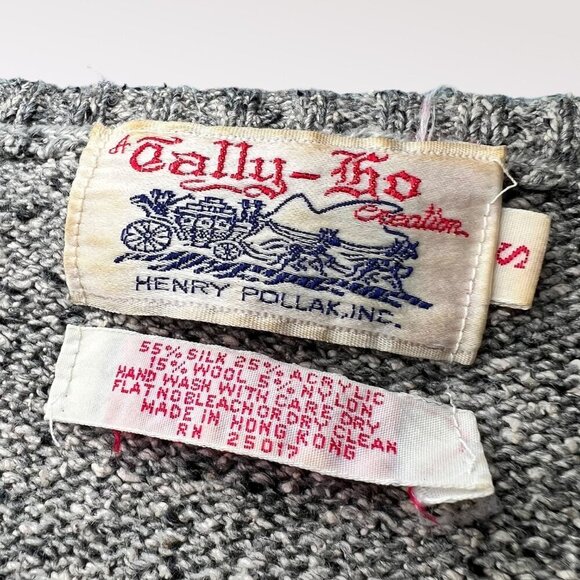 Vintage Tally-Ho V-Neck 3/4 Sleeve Sweater Gray Knit 55% Silk & Wool Blend XS - Picture 3 of 12